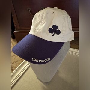 Life is Good Chill Happy Go Lucky cream / navy baseball cap w shamrock NWOT